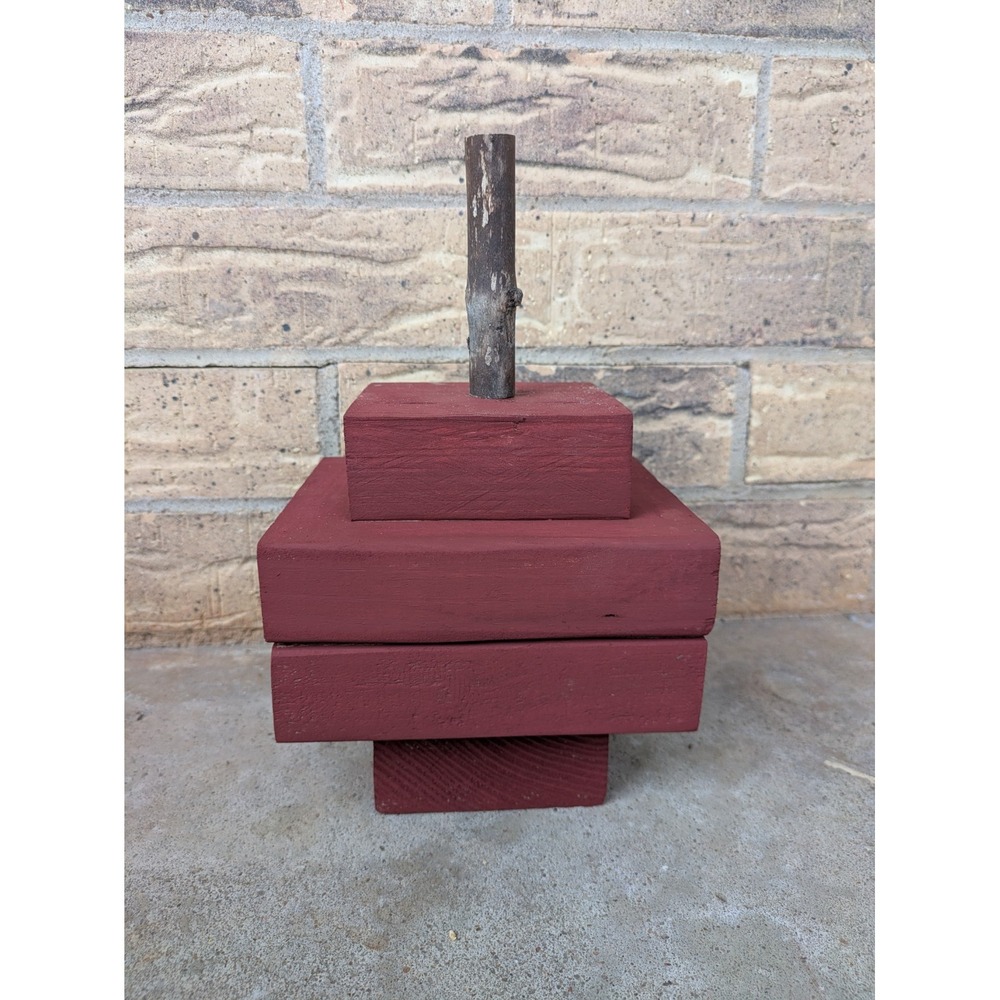 Red Painted Handcrafted Wooden Pumpkin With Natural Stick Stem